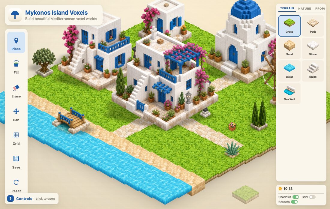 A real frame of Mykonos Island: whitewashed houses, bougainvillea and a canal