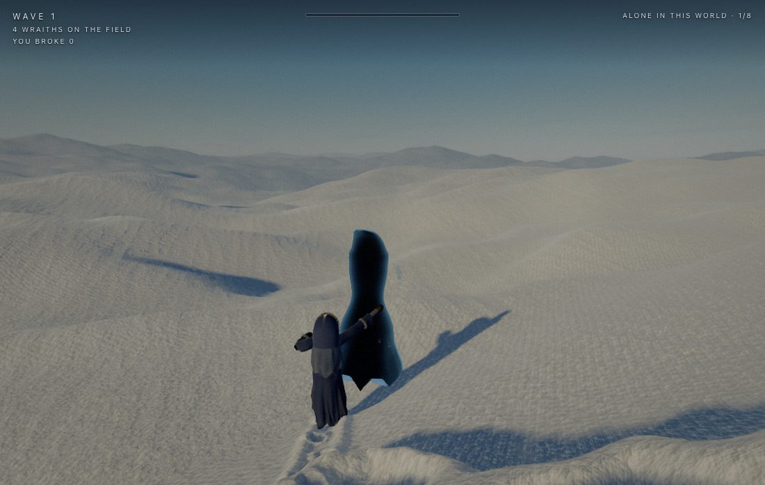A real frame of Snowflow: a rider and a wraith on the snow