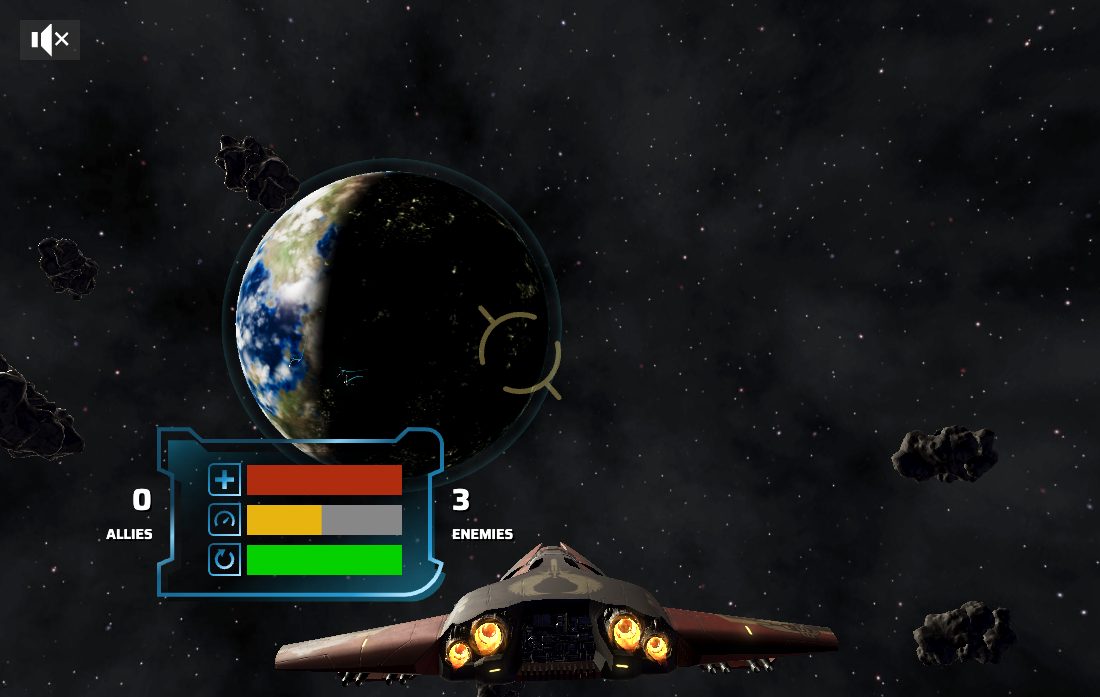 A real frame of Space Pirates: a fighter above a planet